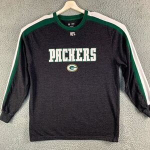 Green Bay Packers Shirt Men Large Gray Long Sleeve Tee NFL Team Apparel Football